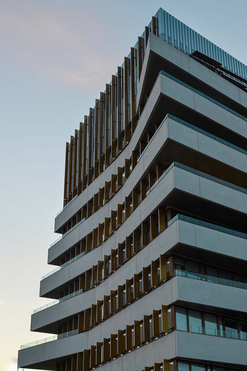 office building architectural photography of grey building condo